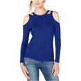 thumbnail image 1 of I-N-C Womens Cutout Cold Shoulder Blouse, Blue, Large, 1 of 1