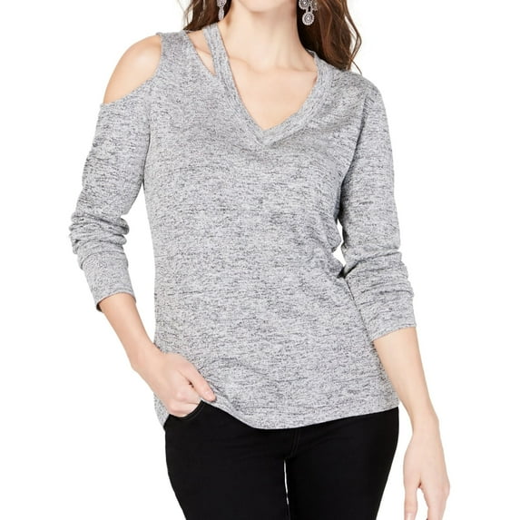 I.N.C Womens Cutout Cold Shoulder Blouse, Grey, XX-Large