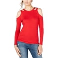 thumbnail image 1 of I-N-C Womens Cutout Cold Shoulder Blouse, Red, Large, 1 of 2