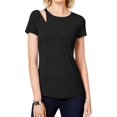thumbnail image 1 of I.N.C Womens Cutout Shoulder Basic T-Shirt, Black, Small, 1 of 1