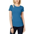 thumbnail image 1 of I.N.C Womens Cutout Shoulder Basic T-Shirt, Blue, Medium, 1 of 1