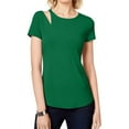 thumbnail image 1 of I.N.C Womens Cutout Shoulder Basic T-Shirt, Green, Medium, 1 of 1