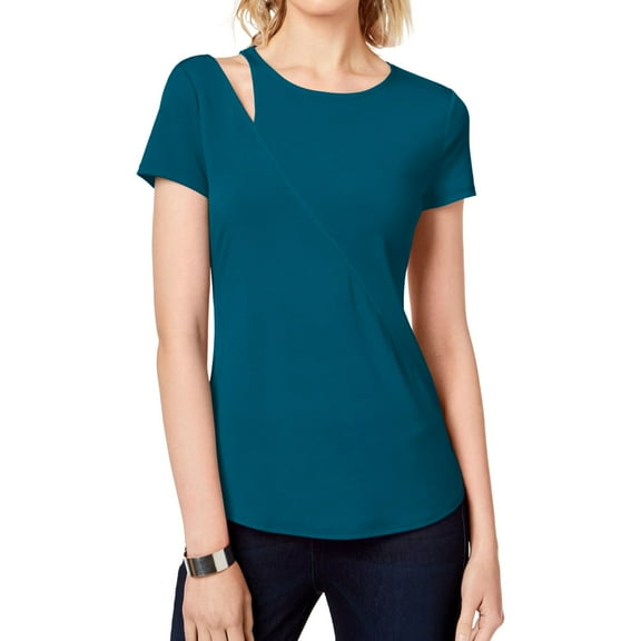 I.N.C Womens Cutout Shoulder Basic T-Shirt, Green, X-Large