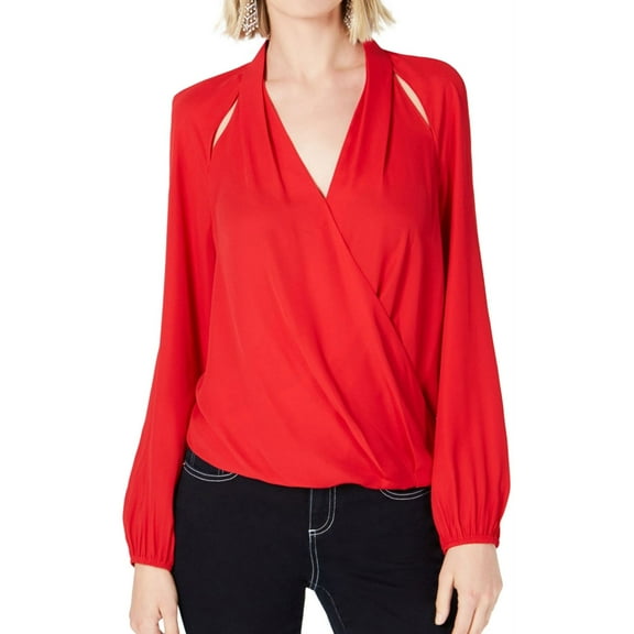 I.N.C Womens Cutout Surplice Crop Top Blouse, Red, XX-Large