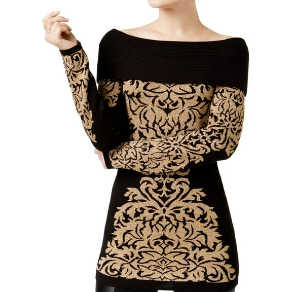 I.N.C Womens Damask Knit Sweater, Black, Small