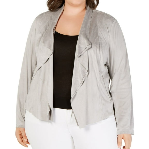 I.N.C Womens Double Layer Draped Jacket, Grey, Plus Size, 0X