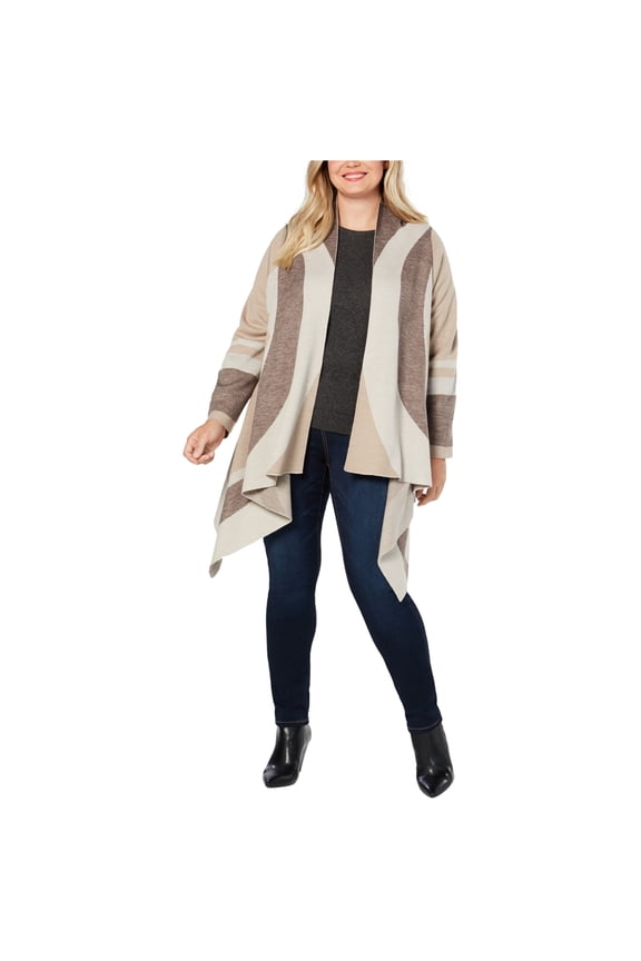 I.N.C Womens Draped Cardigan Sweater, Beige, Plus Size, 3X