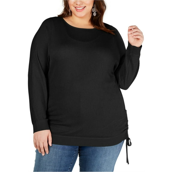 I-N-C Womens Drawstring Pullover Sweater, Black, 2X