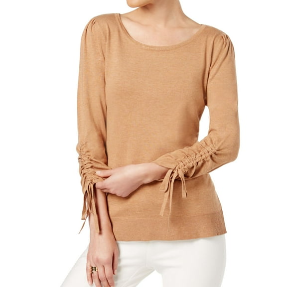 I-N-C Womens Drawstring-Sleeve Pullover Sweater, Beige, X-Large