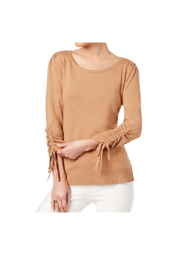 I-N-C Womens Drawstring-Sleeve Pullover Sweater, Beige, X-Large