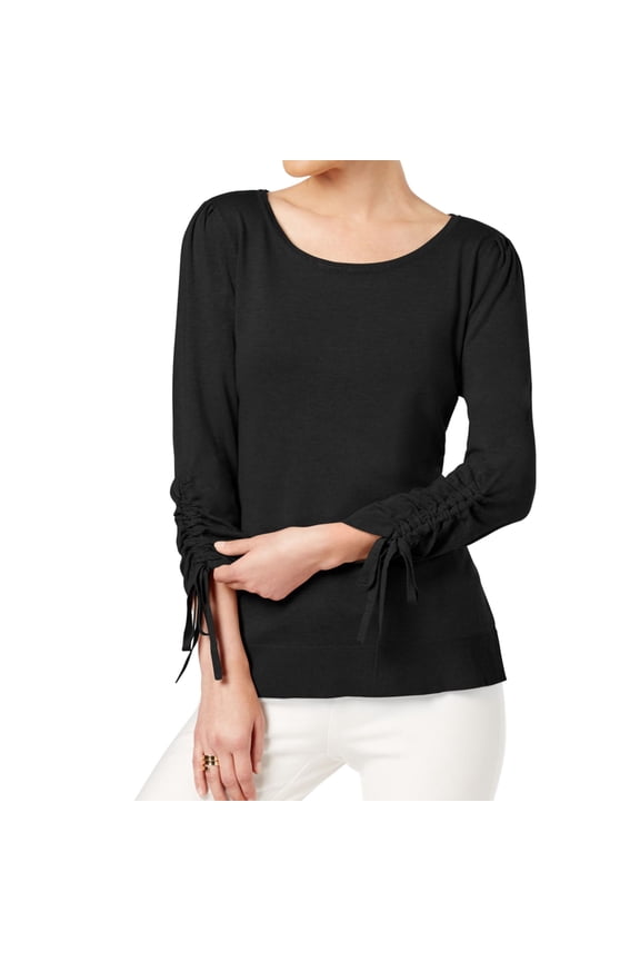 I-N-C Womens Drawstring-Sleeve Pullover Sweater, Black, XX-Large