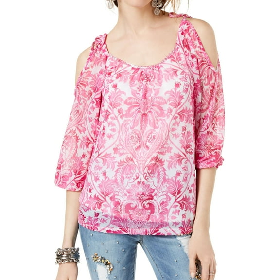 I.N.C Womens Embellished Cold Shoulder Blouse, Pink, Large