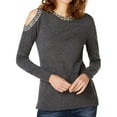 thumbnail image 1 of I.N.C Womens Embellished Pullover Sweater, Grey, X-Large, 1 of 2