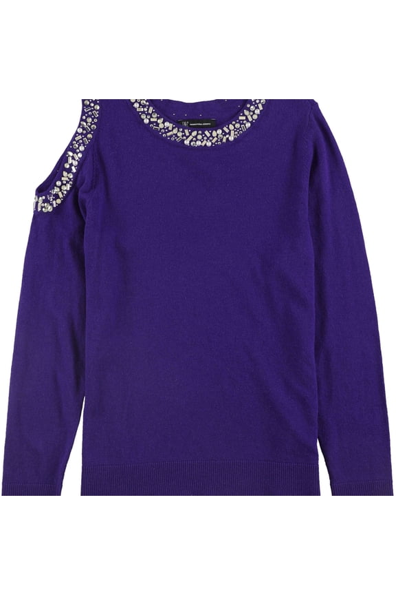 I-N-C Womens Embellished Pullover Sweater, Purple, Medium