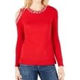 thumbnail image 1 of I.N.C Womens Embellished Pullover Sweater, Red, X-Large, 1 of 2