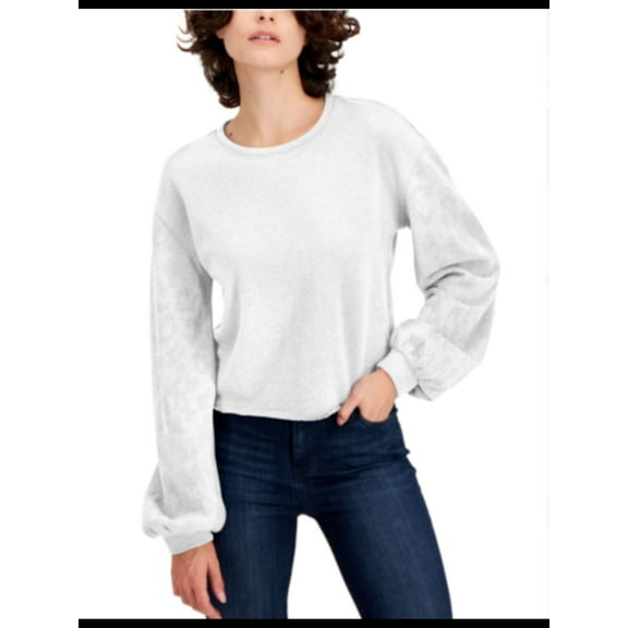I.N.C Womens Embellished-Sleeve Pullover Sweatshirt, White, Large