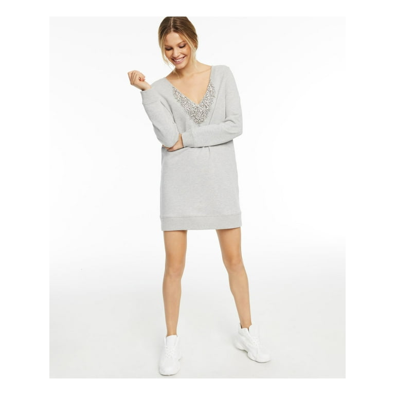 I-N-C Womens Embellished Sweater Dress, Grey, Medium