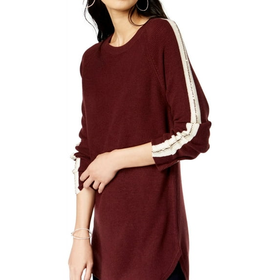 I.N.C Womens Embellished Varsity Striped Pullover Sweater, Red, Small