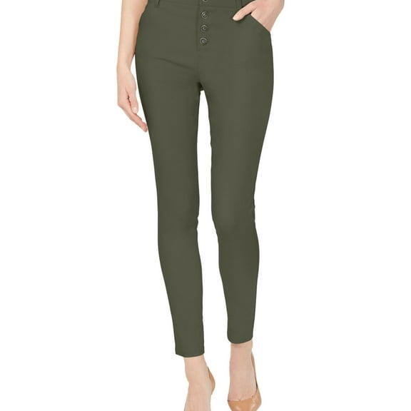 I.N.C Womens Exposed-Button Casual Trouser Pants, Green, 2