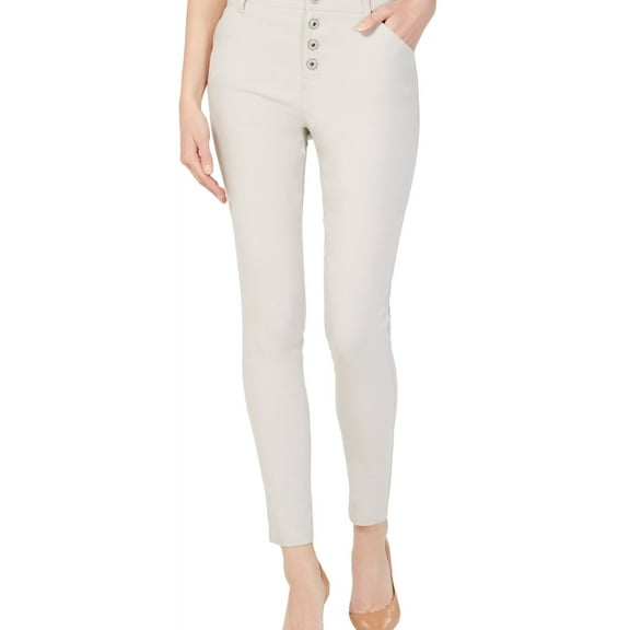 I.N.C Womens Exposed-Button Casual Trouser Pants, Off-White, 4
