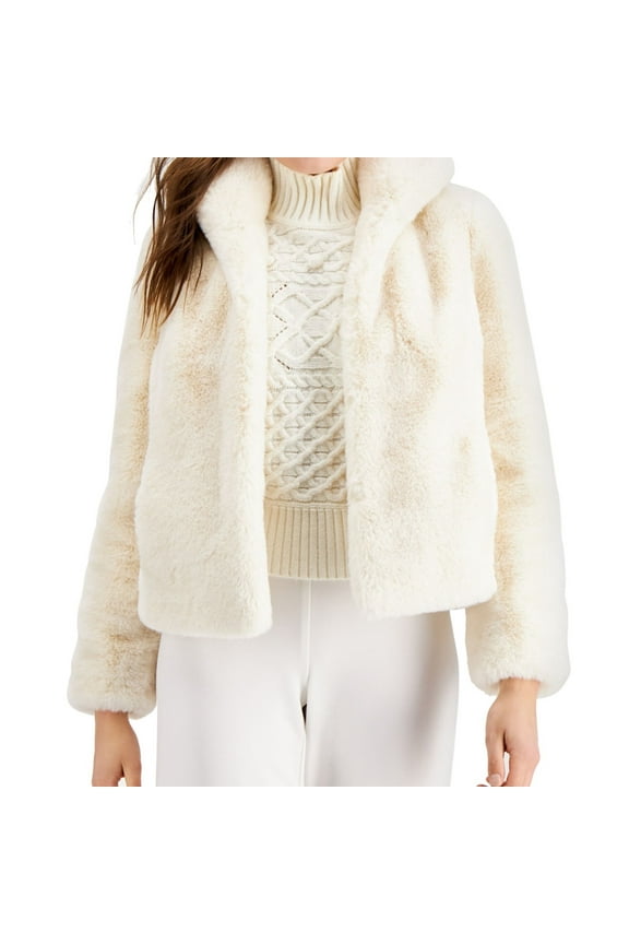 I.N.C Womens Faux Fur Coat, White, Large