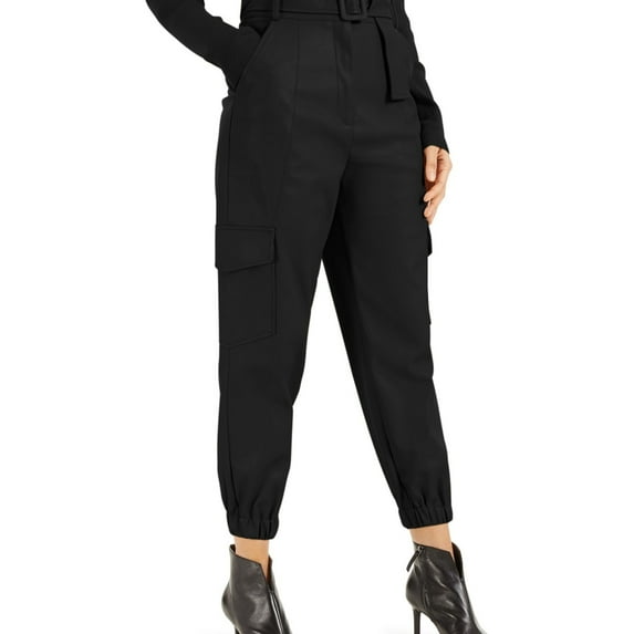 I.N.C Womens Faux Leather Casual Cargo Pants, Black, 8