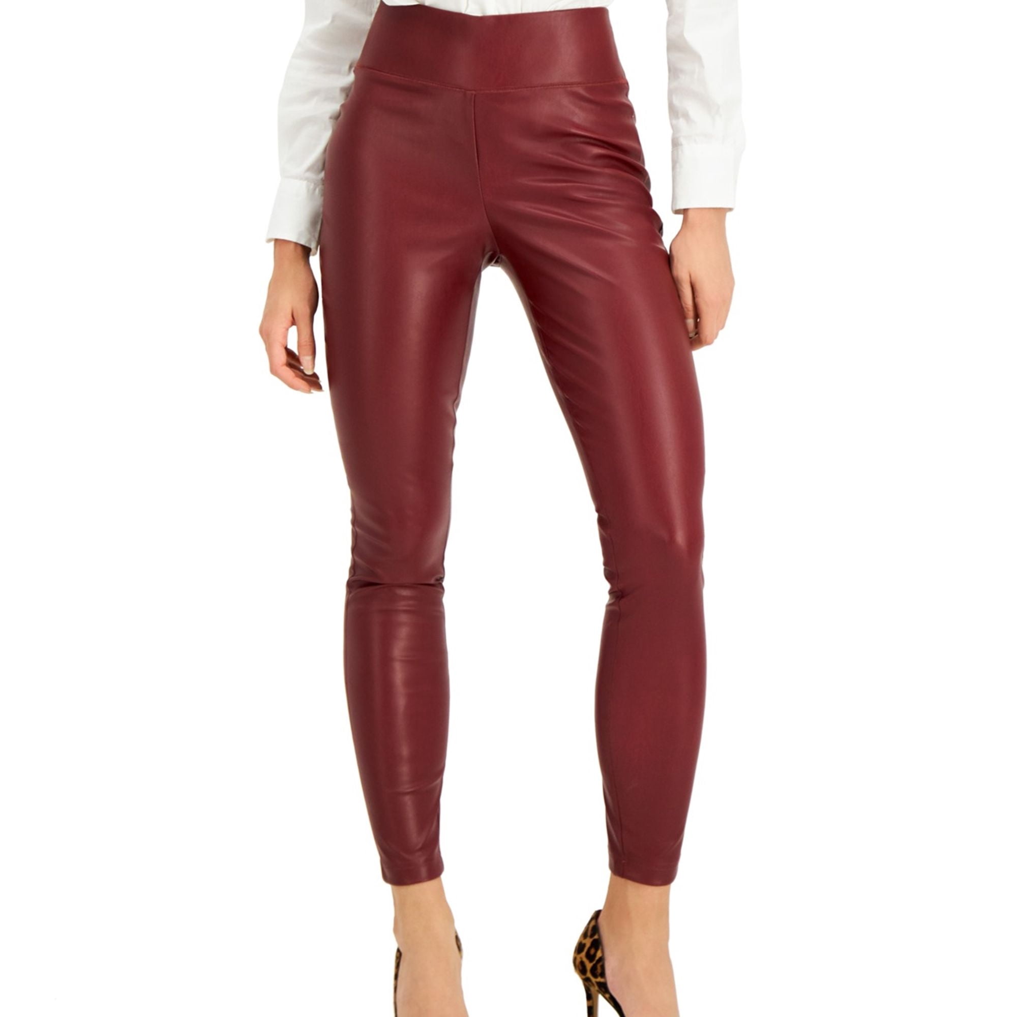 I.N.C Womens Faux Leather Casual Leggings, Brown, 8