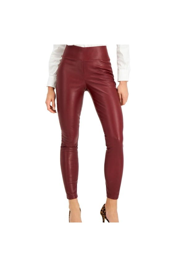 I.N.C Womens Faux Leather Casual Leggings, Brown, 8