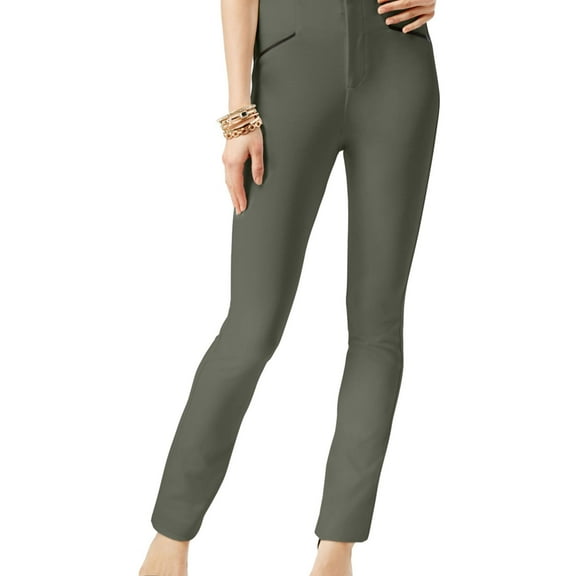 I.N.C Womens Faux Leather Casual Trouser Pants, Green, 14 Short