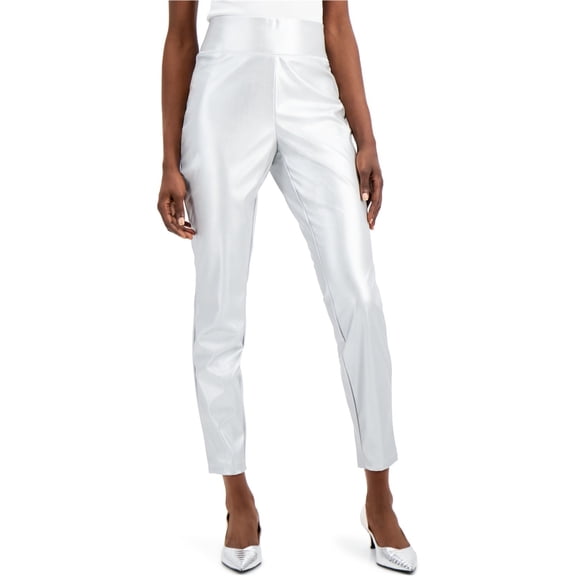 I.N.C Womens Faux Leather Casual Trouser Pants, Grey, 14