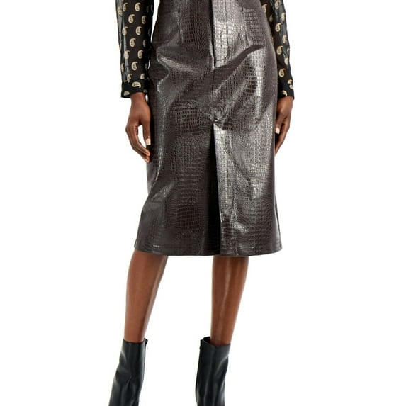 I.N.C Womens Faux Leather Pencil Skirt, Brown, 10