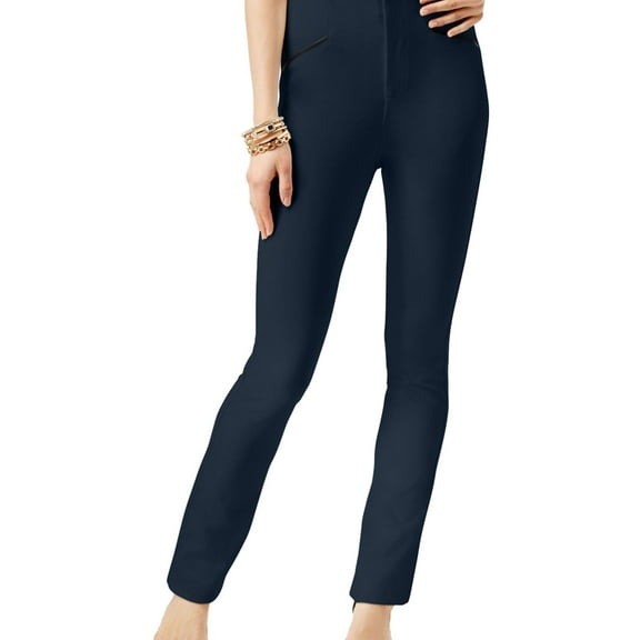 I.N.C Womens Faux Leather Trim Casual Trouser Pants, Blue, 2 Regular