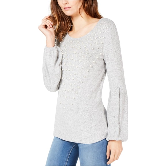 I.N.C Womens Faux-Pearl Pullover Sweater, Grey, X-Large