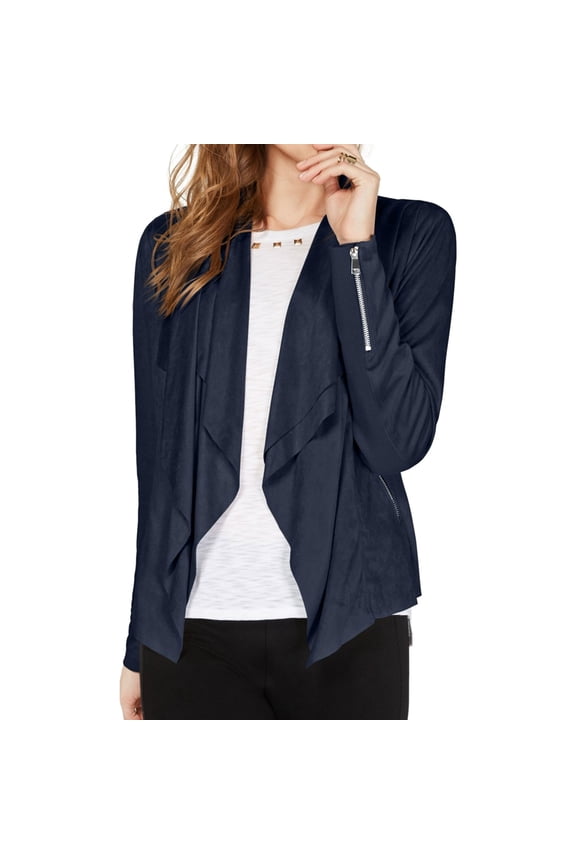 I.N.C Womens Faux-Suede Jacket, Blue, Large