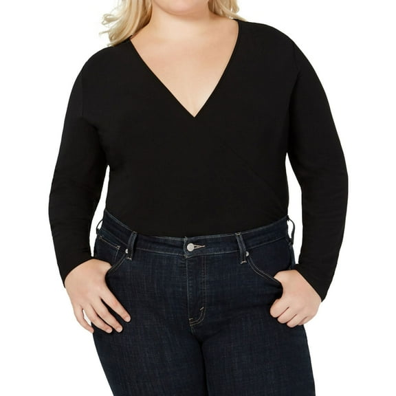 I.N.C Womens Faux Wrap Bodysuit Jumpsuit, Black, Plus Size, 3X