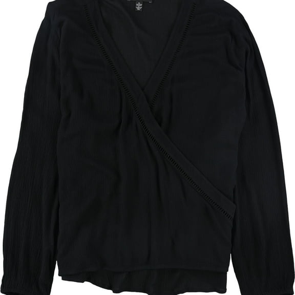 I.N.C Womens Faux Wrap Pullover Blouse, Black, X-Large