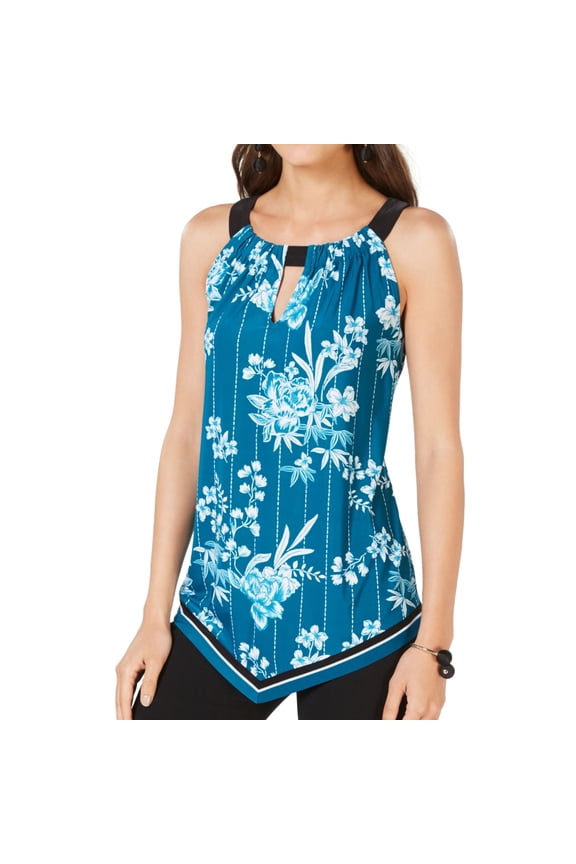 I.N.C Womens Floral Halter Blouse Top, Green, X-Small