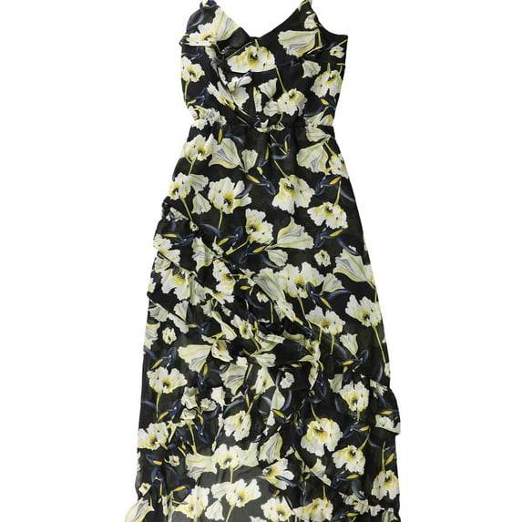 I.N.C Womens Floral Ruffled High-Low Dress, Black, 8