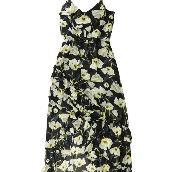 I.N.C Womens Floral Ruffled High-Low Dress, Black, 8