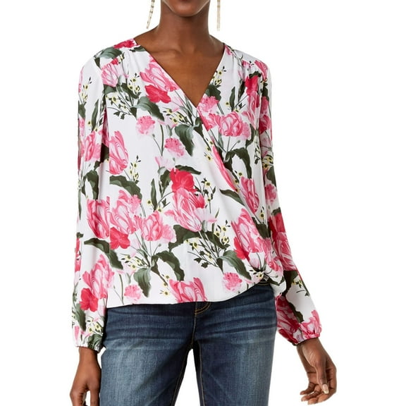 I.N.C Womens Floral Split Sleeve Pullover Blouse, Multicoloured, Small