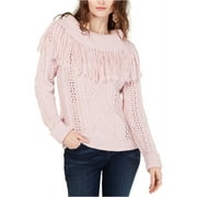 I-N-C Womens Fringe Pullover Sweater, Pink, Medium