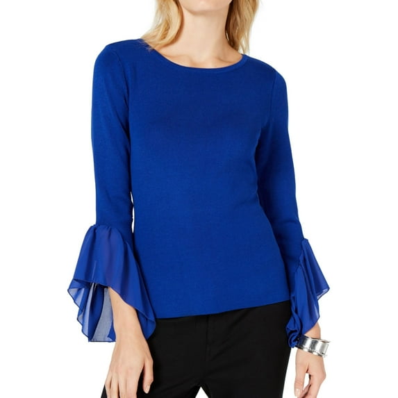 I-N-C Womens Georgette Cuff Pullover Sweater, Blue, XX-Large