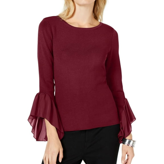 I.N.C Womens Georgette Cuff Pullover Sweater, Red, X-Large