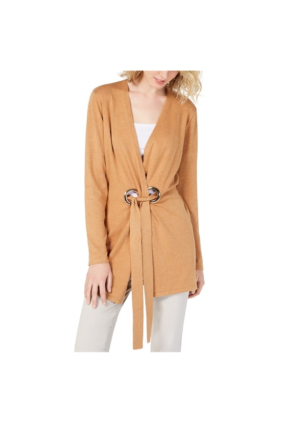 I.N.C Womens Grommet Detail Cardigan Sweater, Brown, Large
