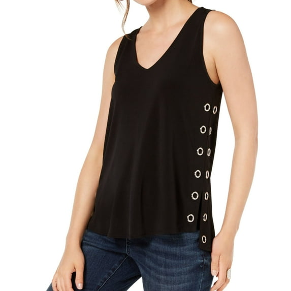 I.N.C Womens Grommet Tank Top, Black, X-Small