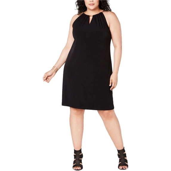 I.N.C Womens Halter Chain Sheath Dress, Black, Plus Size, 0X
