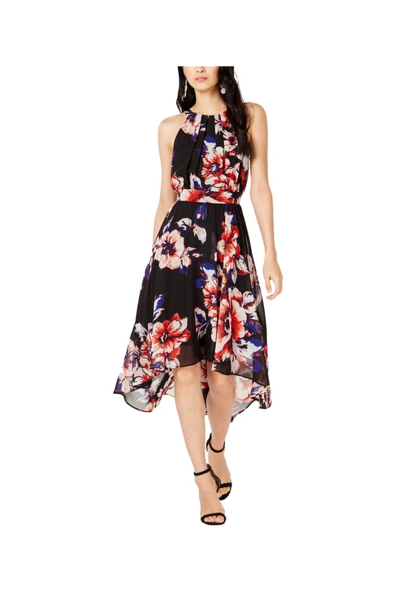 I.N.C Womens Handkerchief-Hem Midi Dress, Black, 8