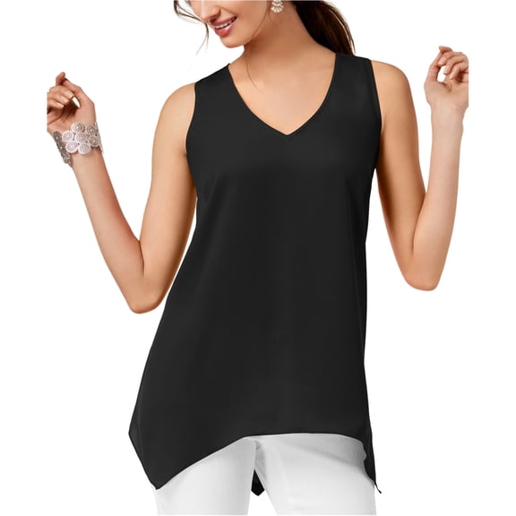 I.N.C Womens Hankerchief Hem Sleeveless Blouse Top, Black, X-Small