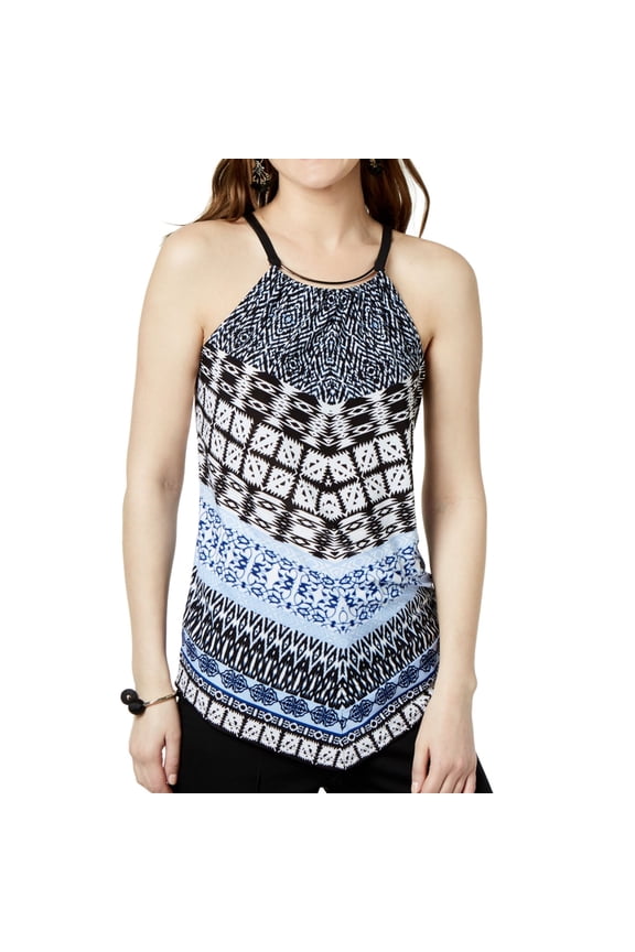 I.N.C Womens Hardware Halter Pullover Blouse, Blue, Large