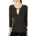 thumbnail image 1 of INC Womens Black Embellished Polka Dot Surplice 3/4 Sleeve Keyhole Top  Size: XL, 1 of 2